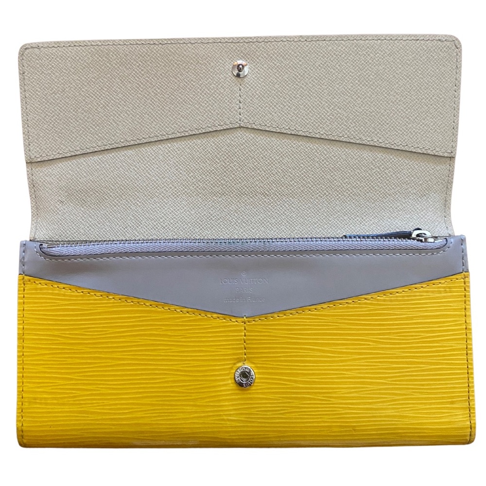 Certified Louis Vuitton Portefeuille Flore Long Wallet Yellow & White Epi